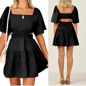 Shy Velvet Women's Dress Square Neck Short Sleeves
Crossover Waist Black Size L